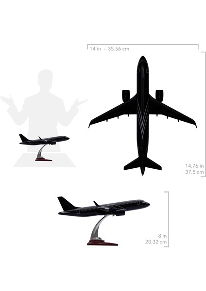 Airbus A320, 1/100 Siyah Renk, Çizgili Uçak Maketi