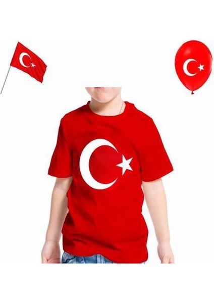 Bayrak Baskılı Kısa Kollu 23 Nisan 19 Mayıs 30 Ağustos 10 Kasım Süper Kalite Unisex Çocuk T-Shirt