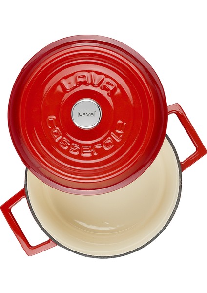 Döküm Yuvarlak Tencere (Ø)20 Cm. Iç Krem, Kırmızı
