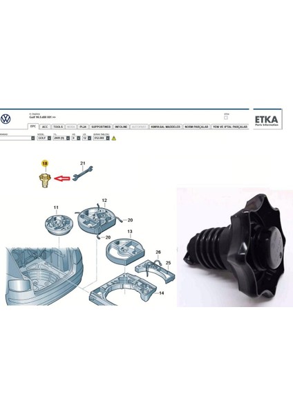 Volkswagen, Seat, Skoda, Audi Yedek Lastik Stepne Sabitleme Cıvatası modelleri