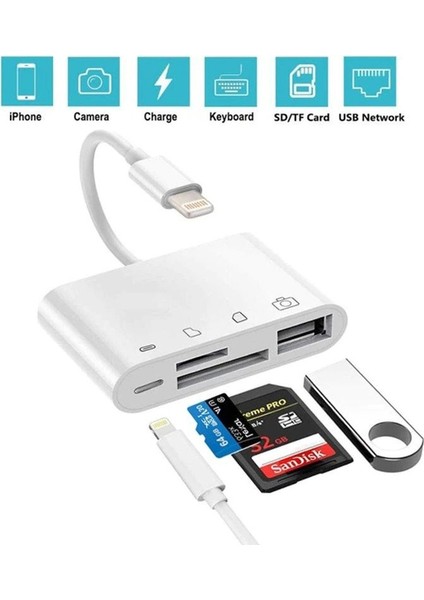 NK108L Apple iPhone Lightning To Tf Sd USB Dosya Aktarım Kart Okuyucu Çevirici Adaptör