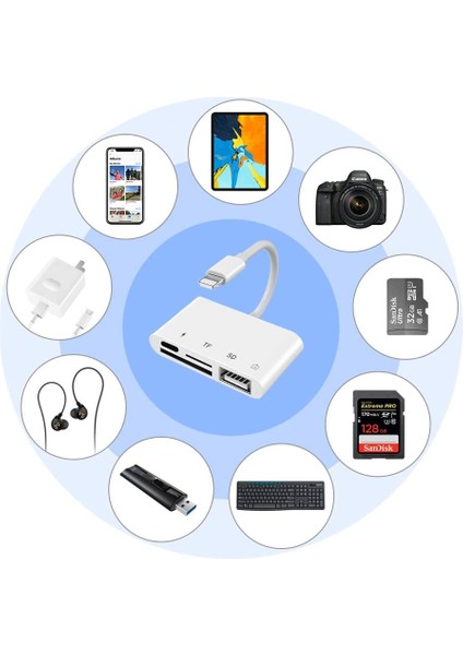 NK108L Apple iPhone Lightning To Tf Sd USB Dosya Aktarım Kart Okuyucu Çevirici Adaptör