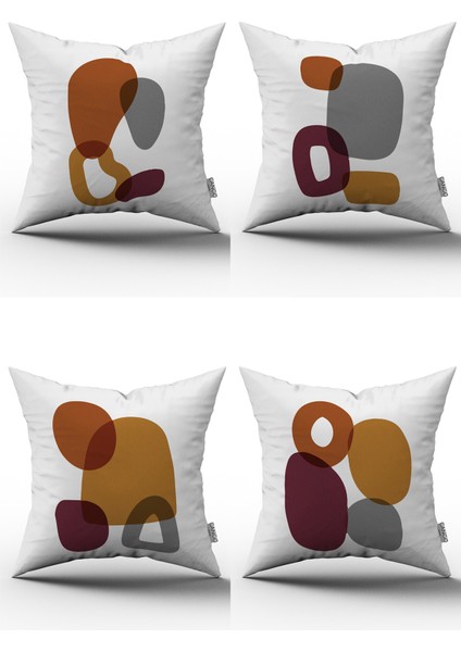 Turuncu Mor Modern Tarz Soyut Desenli Dijital Baskılı Kırlent Yastık Kılıfı Seti 4KMBS114