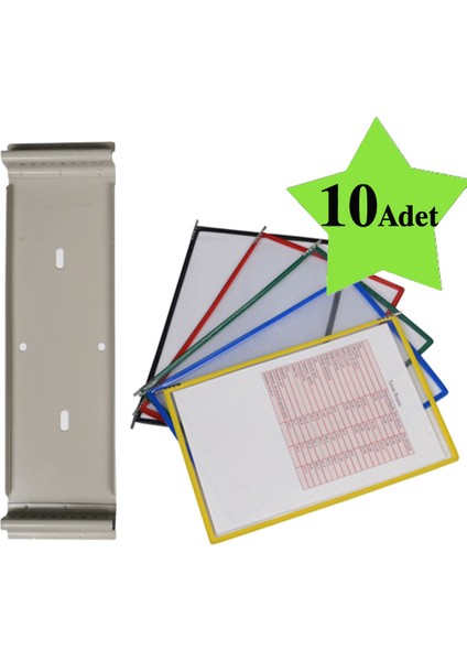 A4 Şömiz Duvar Tipi 10'lu Evrak Tutucu- 10 Mavi Dosya / Renkli + Metal Aparat - Ofis Sunum Dosyası
