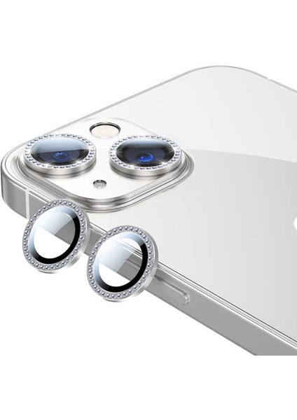 Apple iPhone 13 Mini Uyumlu Gri Swarovski Taşlı Kamera Lensi Koruma
