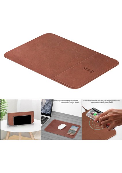 2 1 15 W Kablosuz Şarj Mouse Pad Hızlı Şarj Bilgisayar Masası Oyun Brown Için fırsatları
