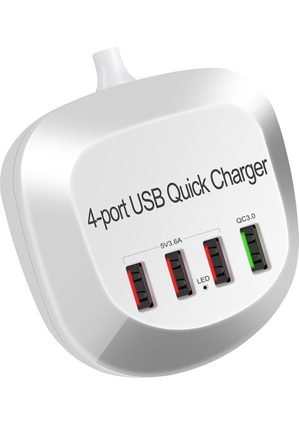 USB Şarj Hub Qc 3.0 4 USB Bağlantı Noktaları 115 cm Kordon Kompakt Hafif Fişli