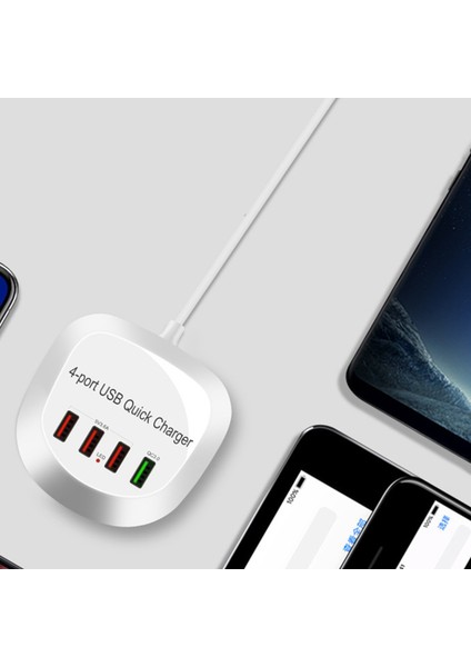 USB Şarj Hub Qc 3.0 4 USB Bağlantı Noktaları 115 cm Kordon Kompakt Hafif Fişli fırsatları