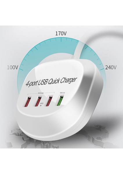 USB Şarj Hub Qc 3.0 4 USB Bağlantı Noktaları 115 cm Kordon Kompakt Hafif Fişli indirimleri