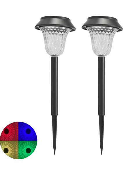 2 Adet Çim Açık Güneş Enerjili Otomatik Açma / Kapalı Rgb Süper Parlak Peyzaj Lambası Yolu Için (Yurt Dışından)