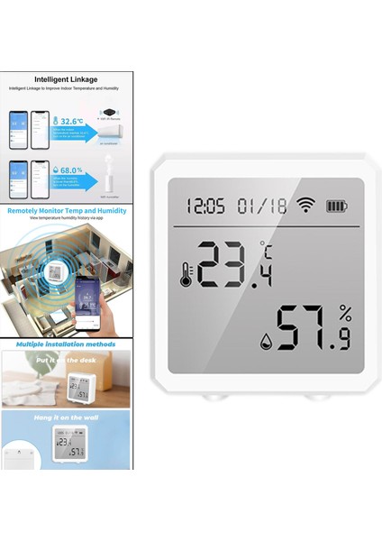 Wifi Sera Ev Ofis Masası Dijital Termometre Tuya Beyaz Için Dijital Termometre Higrometre