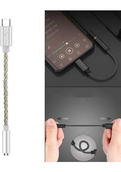 USB C Ila 3.5mm USB C Mıc Jack Harici Ses Adaptörü Gümüş Bakır Hattı