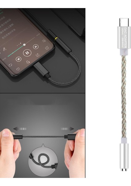 USB C Ila 3.5mm USB C Mıc Jack Harici Ses Adaptörü Gümüş Bakır Hattı