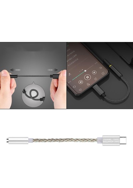 USB C Ila 3.5mm USB C Mıc Jack Harici Ses Adaptörü Gümüş Bakır Hattı