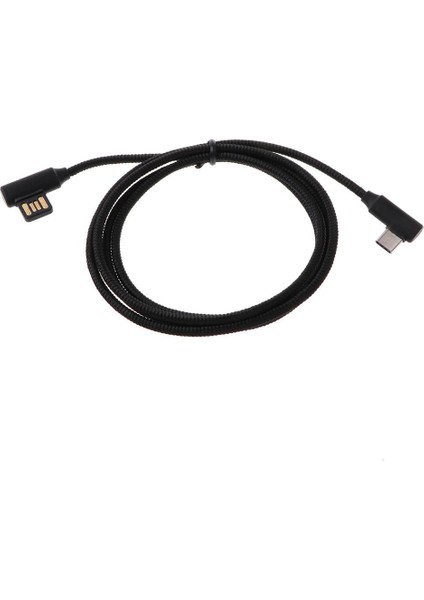 Örgülü 90 Derece Dik Açı Tipi C Mikro USB Hızlı Veri Şarj Kablosu Siyah