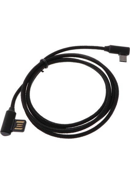 Örgülü 90 Derece Dik Açı Tipi C Mikro USB Hızlı Veri Şarj Kablosu Siyah