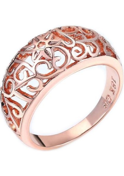 Çiçek Desenli Yüzük 18 K Kırmızı Altın Kaplama Altın / Dore-9 (49MM)