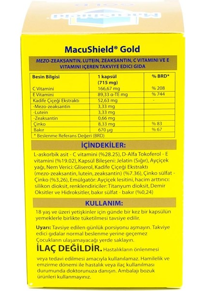 Gold Mezo-Zeaksantin, Lutein, Zeaksantin, C Vitamini Ve E Vitamini Içeren Takviye Edici Gıda - 90 Kapsül