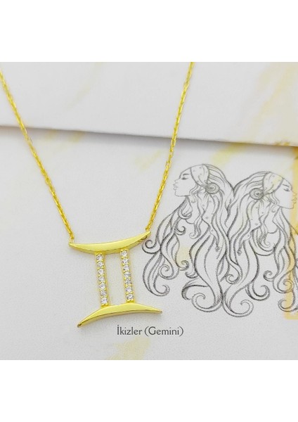 Gümüş Ikizler Burç Kolye 925 Ayar