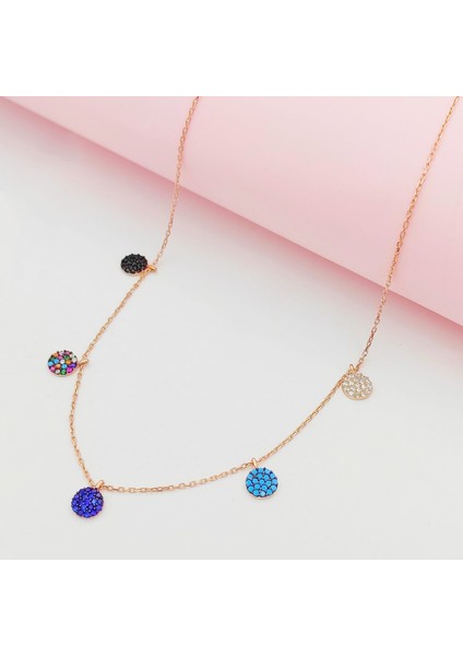 Gümüş Daire Taşlı Sembol Sallantılı Kolye 925 Ayar