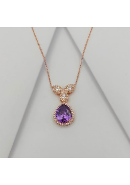 Gümüş Damla Model Taşlı Kolye 925 Ayar