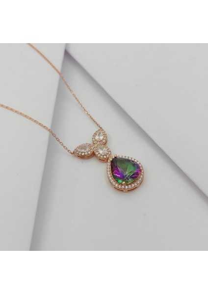 Gümüş Damla Model Taşlı Kolye 925 Ayar