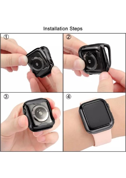 Apple Watch Uyumlu Seri 4 5 6 Se (44 Mm) Siyah Önü Kapalı Yumuşak Silikon Koruyucu fırsatları