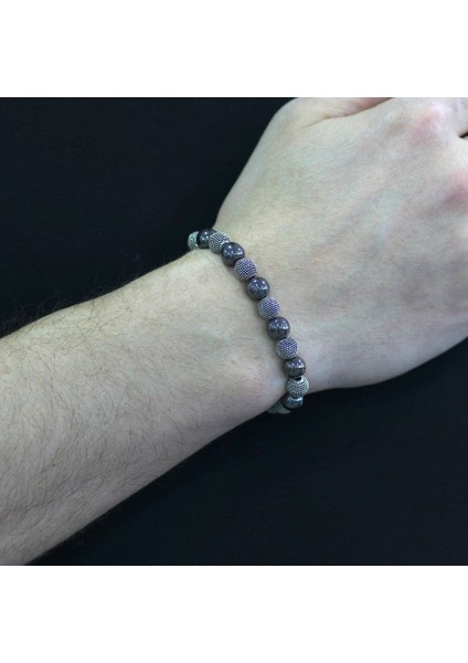 Hematit Metal Kombinli Küre Kesim Doğaltaş Bileklik modelleri