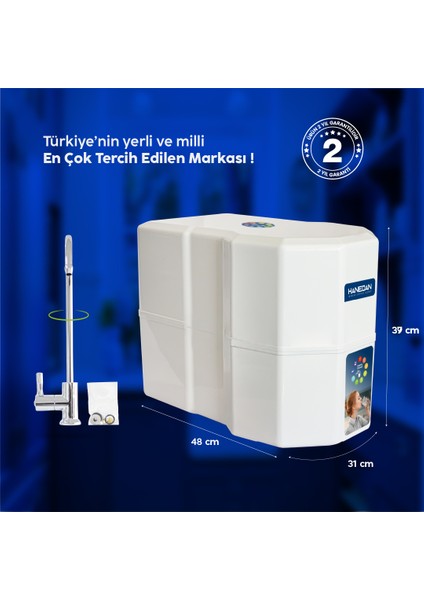 H-MAX Reverse Osmosis System Süper Sarım 80 Gpd Membranlı 12 Aşama Yumuşak Içimli 12 Litre Su Arıtma Cihazı