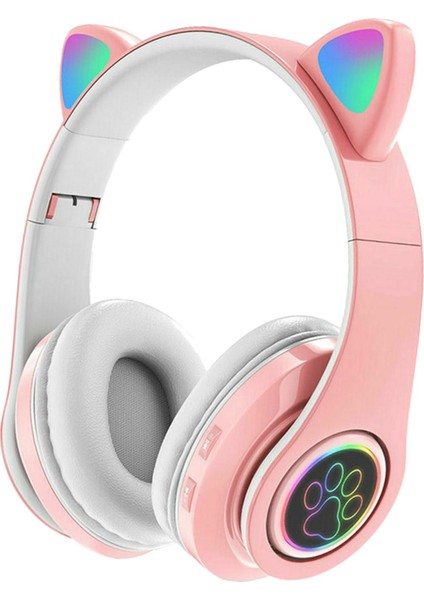 Kedi Kulak Bluetooth 5.0 Kulaklık Kulaklık Kulaklıklar Kulaklık Hoparlör Pembe