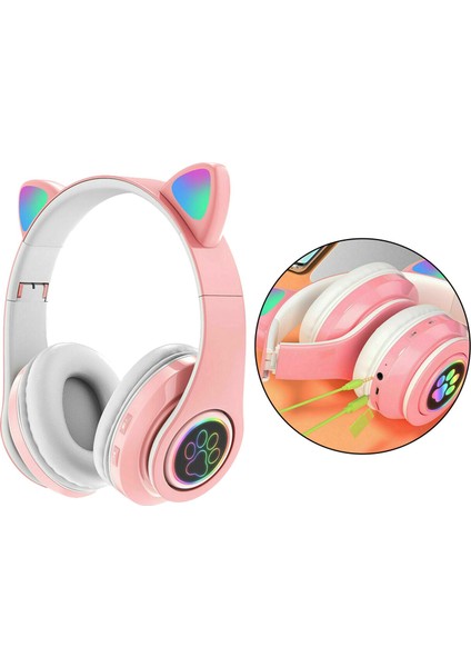 Kedi Kulak Bluetooth 5.0 Kulaklık Kulaklık Kulaklıklar Kulaklık Hoparlör Pembe modelleri