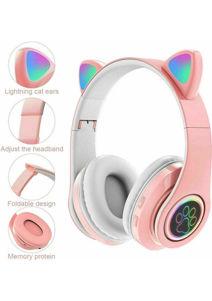 Kedi Kulak Bluetooth 5.0 Kulaklık Kulaklık Kulaklıklar Kulaklık Hoparlör Pembe fırsatları