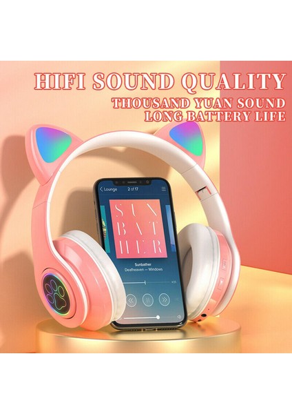 Kedi Kulak Bluetooth 5.0 Kulaklık Kulaklık Kulaklıklar Kulaklık Hoparlör Pembe indirimleri