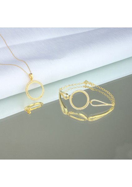 925 Ayar Gümüş Çeyreklikli Kolye ve Bileklik Takı Seti