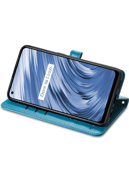 Realme V15 5g Için Durumda Flip Cüzdan Kabartmalı Kapak Etui Housse Kedi Köpek Desen - Mavi indirimleri