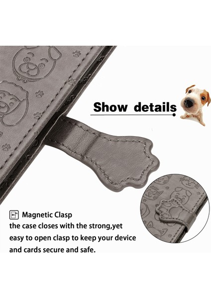 Kılıf Xiaomi Redmi 9c Flip Cüzdan Kabartmalı Kapak Etui Housse Kedi Köpek Deseni - Gri modelleri