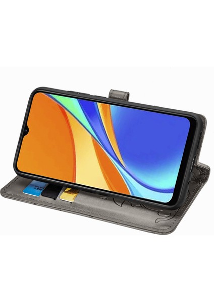 Kılıf Xiaomi Redmi 9c Flip Cüzdan Kabartmalı Kapak Etui Housse Kedi Köpek Deseni - Gri indirimleri