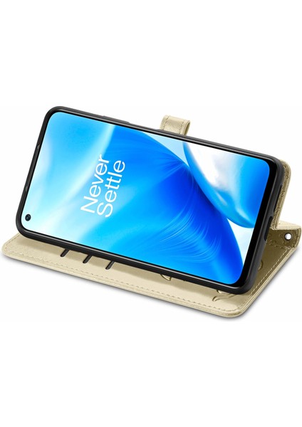 Oneplus Nord N200 5g Flip Cüzdan Kabartmalı Kapak Etui Housse Kedi Köpek Deseni - Altın(Yurt Dışından)