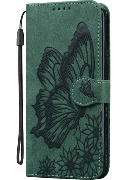 Kılıf Samsung Galaxy A42 5g Retro Çevir Cüzdan Kabartma Kelebek Kapak - Yeşil