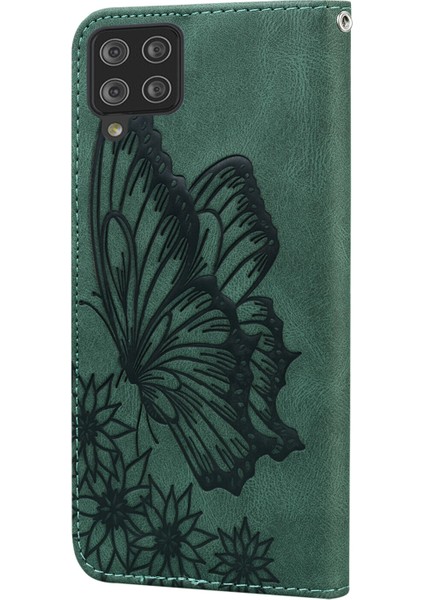 Kılıf Samsung Galaxy A42 5g Retro Çevir Cüzdan Kabartma Kelebek Kapak - Yeşil fırsatları