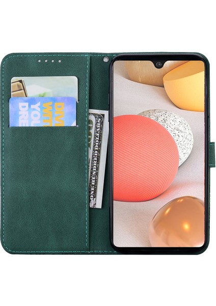 Kılıf Samsung Galaxy A42 5g Retro Çevir Cüzdan Kabartma Kelebek Kapak - Yeşil indirimleri