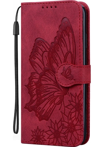 Samsung Galaxy S20 Artı Retro Çevirme Cüzdanı Kabartma Kelebek Kapak - Kırmızı
