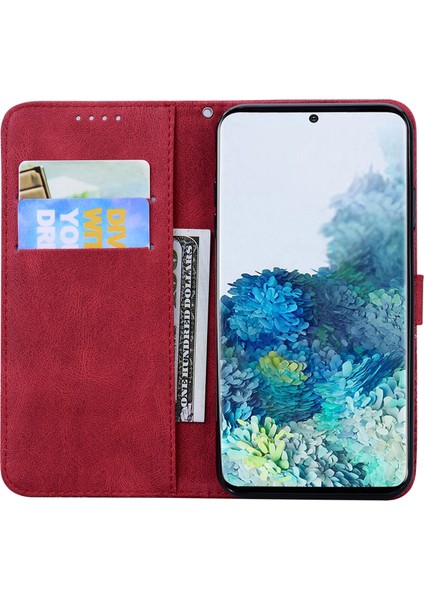 Samsung Galaxy S20 Artı Retro Çevirme Cüzdanı Kabartma Kelebek Kapak - Kırmızı fırsatları