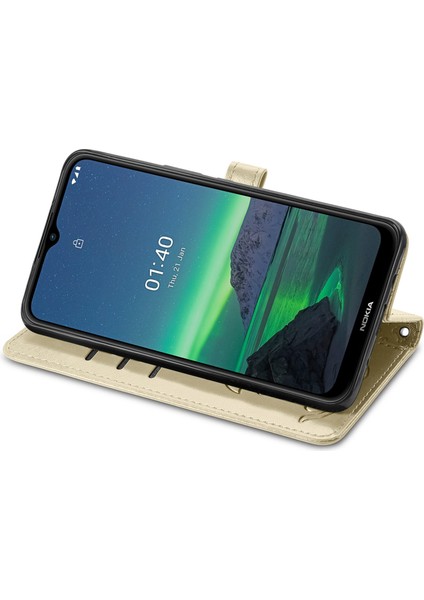 Kılıf Nokia 1.4 Çevirme Cüzdan Kabartmalı Kapak Etui Housse Kedi Köpek Deseni - Altın indirimleri