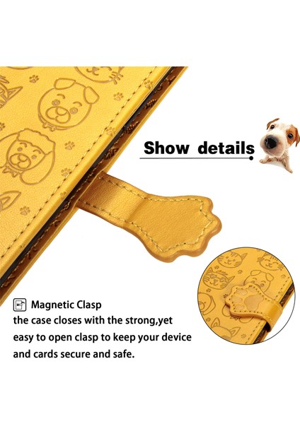 Durumda Samsung Galaxy Not 20 Ultra Çevirme Cüzdan Kabartmalı Kapak Etui Housse Kedi Köpek Desen - Sarı fiyatları