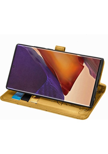 Durumda Samsung Galaxy Not 20 Ultra Çevirme Cüzdan Kabartmalı Kapak Etui Housse Kedi Köpek Desen - Sarı indirimleri