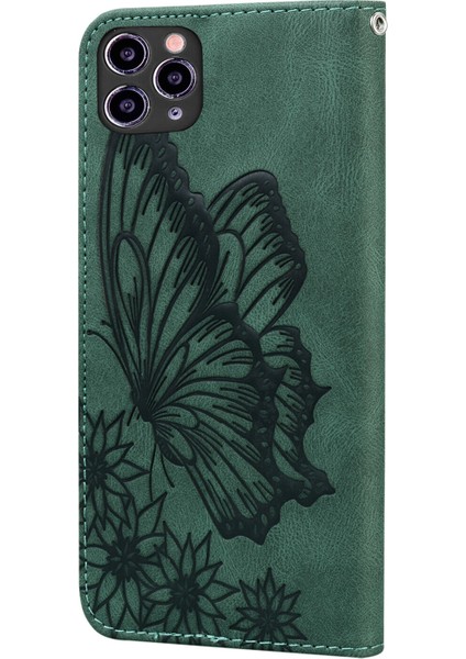 Iphone 11 Pro Max Retro Çevir Cüzdan Kabartma Kelebek Kapak - Yeşil(Yurt Dışından) fırsatları