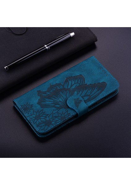 Kılıf Samsung Galaxy S20 Retro Çevir Cüzdan Kabartma Kelebek Kapak - Mavi modelleri