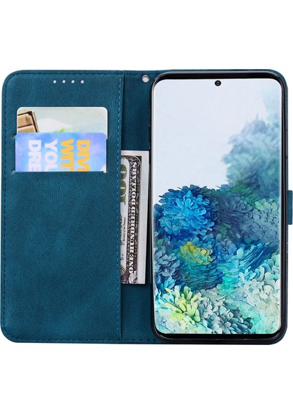 Kılıf Samsung Galaxy S20 Retro Çevir Cüzdan Kabartma Kelebek Kapak - Mavi indirimleri