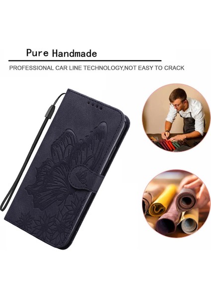 Iphone 11 Pro Retro Çevir Cüzdan Kabartma Kelebek Kapak - Siyah fiyatları